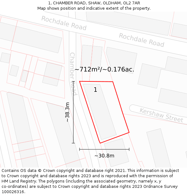 1, CHAMBER ROAD, SHAW, OLDHAM, OL2 7AR: Plot and title map