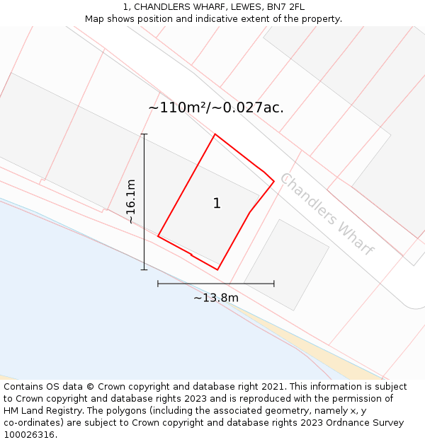 1, CHANDLERS WHARF, LEWES, BN7 2FL: Plot and title map