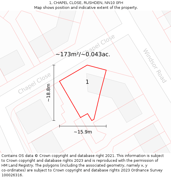 1, CHAPEL CLOSE, RUSHDEN, NN10 0FH: Plot and title map