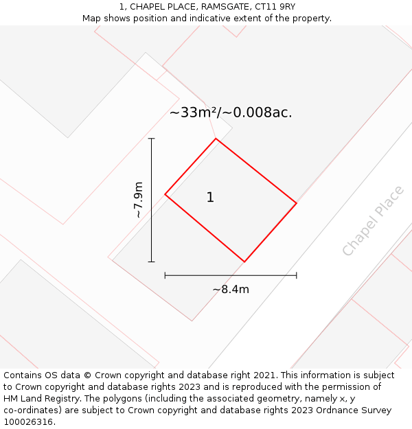 1, CHAPEL PLACE, RAMSGATE, CT11 9RY: Plot and title map