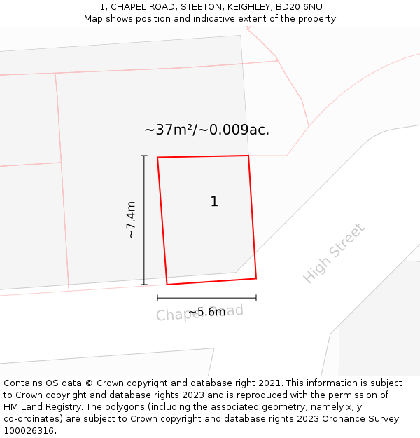 1, CHAPEL ROAD, STEETON, KEIGHLEY, BD20 6NU: Plot and title map