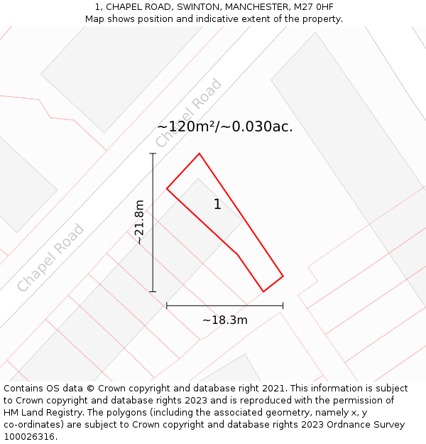 1, CHAPEL ROAD, SWINTON, MANCHESTER, M27 0HF: Plot and title map