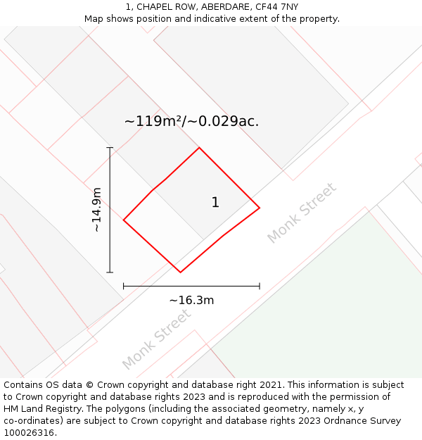 1, CHAPEL ROW, ABERDARE, CF44 7NY: Plot and title map