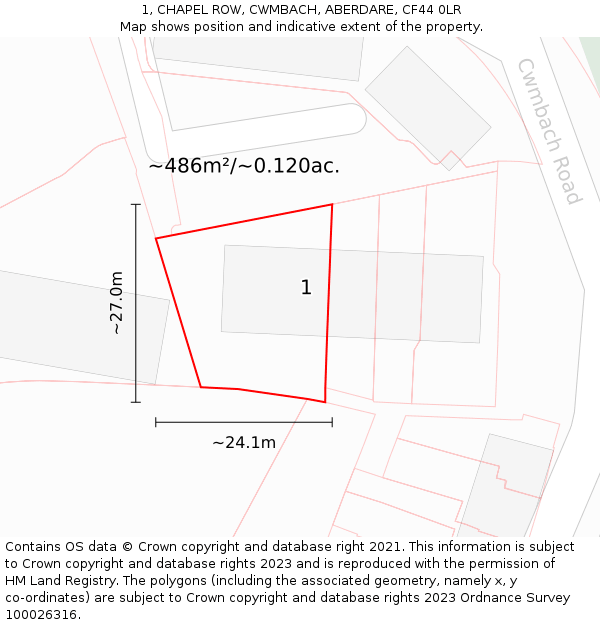 1, CHAPEL ROW, CWMBACH, ABERDARE, CF44 0LR: Plot and title map