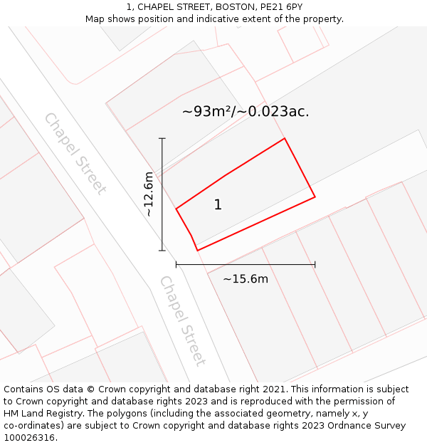 1, CHAPEL STREET, BOSTON, PE21 6PY: Plot and title map