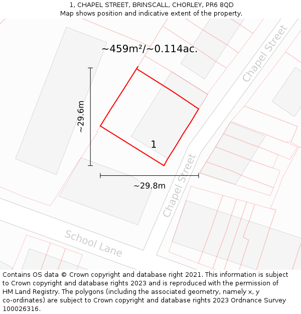 1, CHAPEL STREET, BRINSCALL, CHORLEY, PR6 8QD: Plot and title map