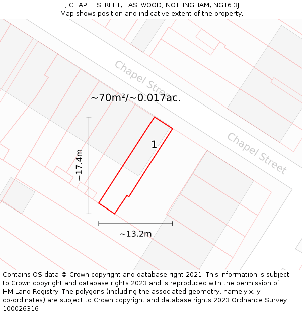 1, CHAPEL STREET, EASTWOOD, NOTTINGHAM, NG16 3JL: Plot and title map
