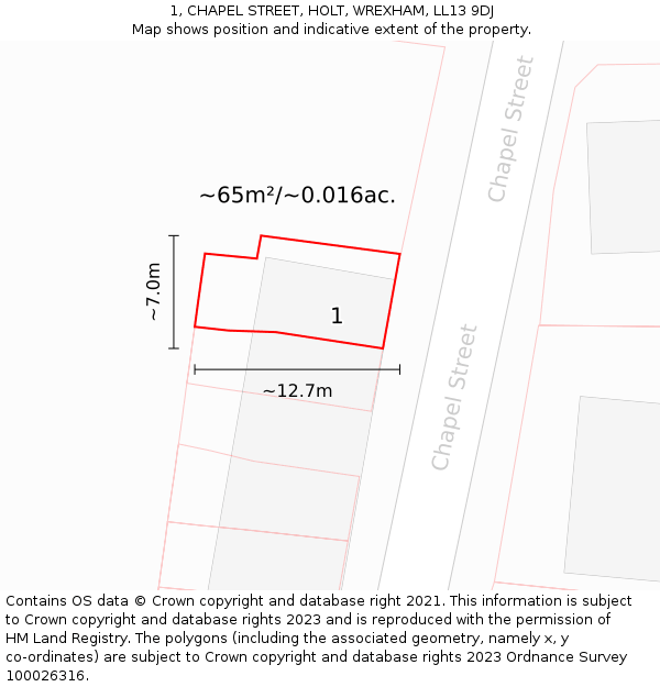 1, CHAPEL STREET, HOLT, WREXHAM, LL13 9DJ: Plot and title map