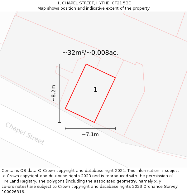 1, CHAPEL STREET, HYTHE, CT21 5BE: Plot and title map