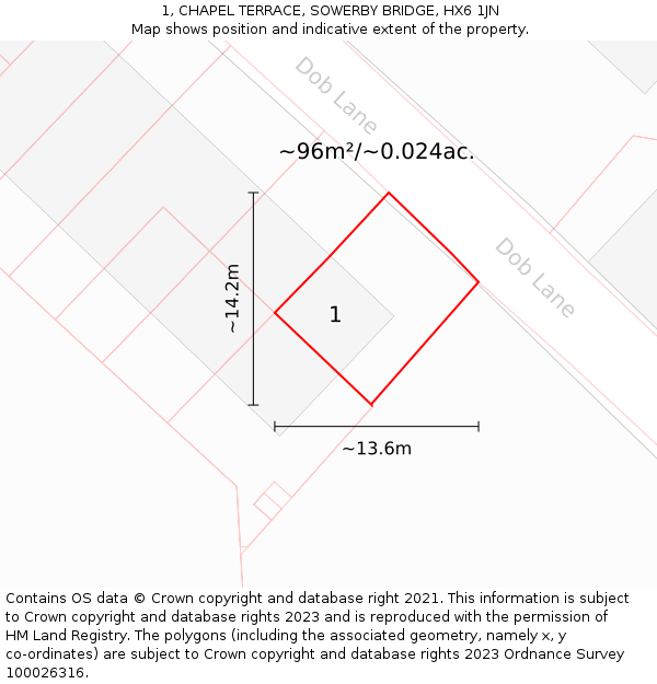 1, CHAPEL TERRACE, SOWERBY BRIDGE, HX6 1JN: Plot and title map
