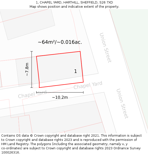 1, CHAPEL YARD, HARTHILL, SHEFFIELD, S26 7XD: Plot and title map