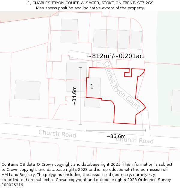 1, CHARLES TRYON COURT, ALSAGER, STOKE-ON-TRENT, ST7 2GS: Plot and title map