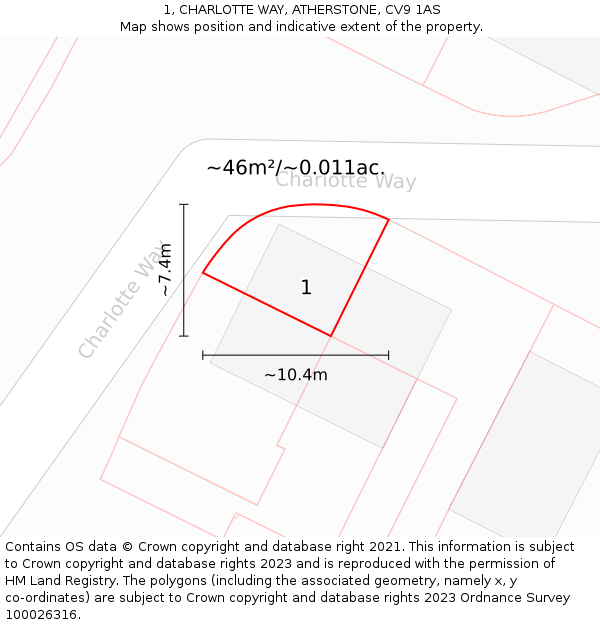 1, CHARLOTTE WAY, ATHERSTONE, CV9 1AS: Plot and title map
