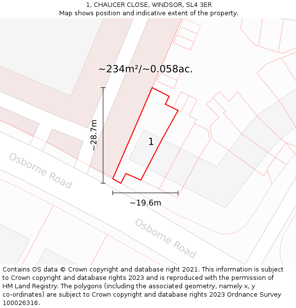 1, CHAUCER CLOSE, WINDSOR, SL4 3ER: Plot and title map