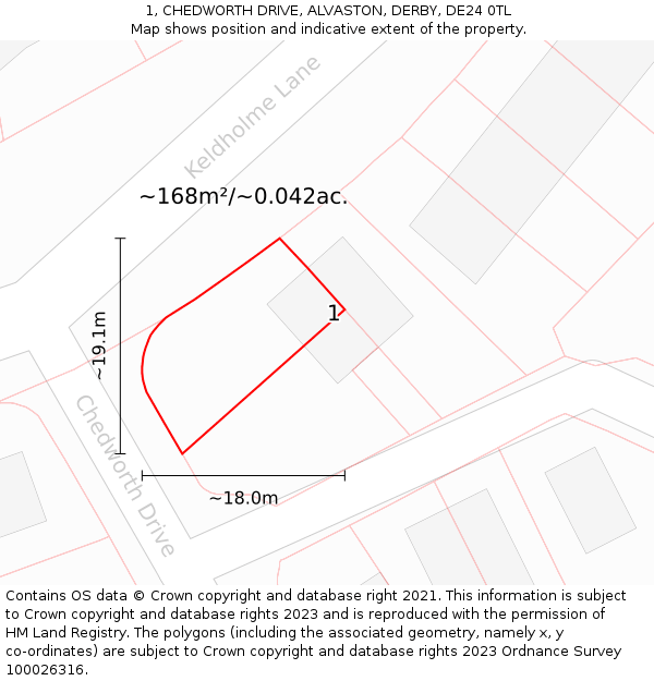 1, CHEDWORTH DRIVE, ALVASTON, DERBY, DE24 0TL: Plot and title map