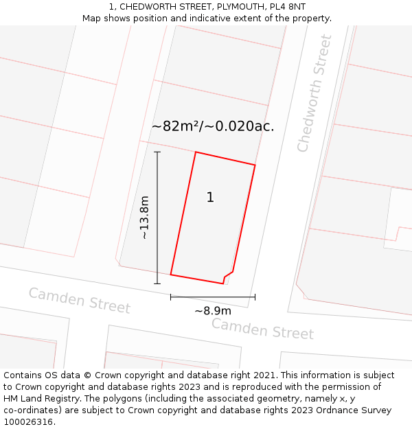 1, CHEDWORTH STREET, PLYMOUTH, PL4 8NT: Plot and title map