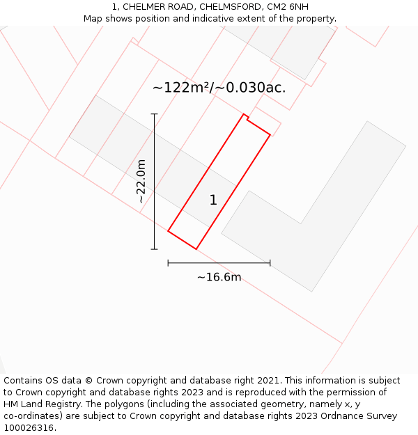 1, CHELMER ROAD, CHELMSFORD, CM2 6NH: Plot and title map
