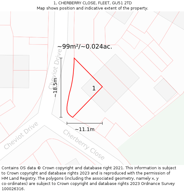1, CHERBERRY CLOSE, FLEET, GU51 2TD: Plot and title map