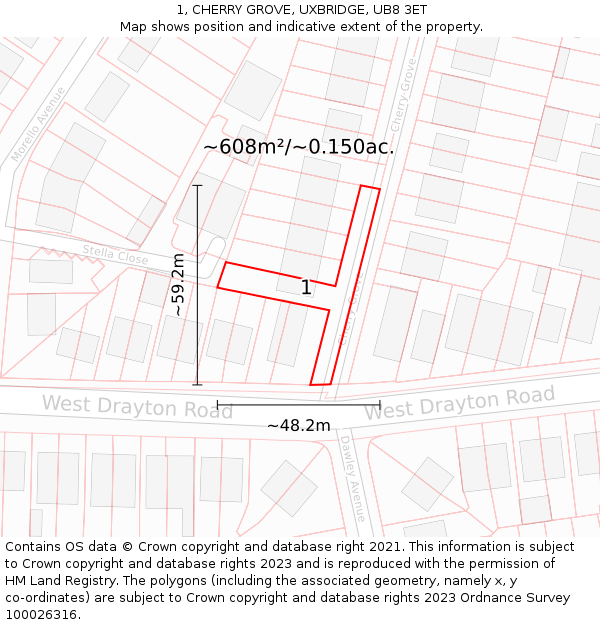1, CHERRY GROVE, UXBRIDGE, UB8 3ET: Plot and title map