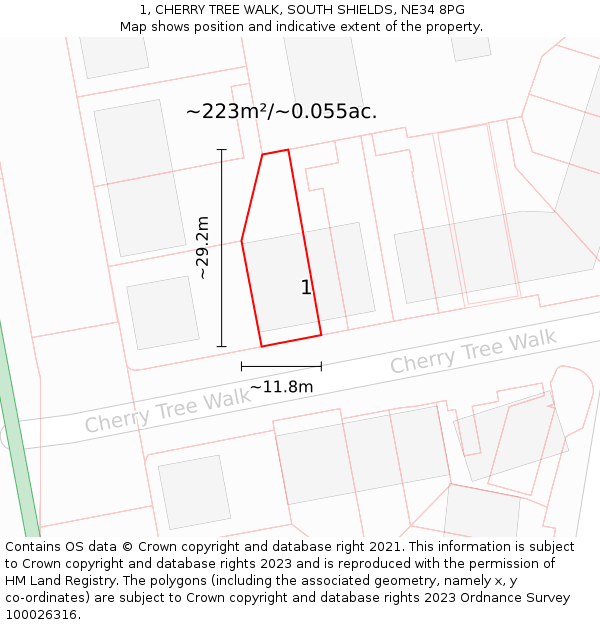 1, CHERRY TREE WALK, SOUTH SHIELDS, NE34 8PG: Plot and title map