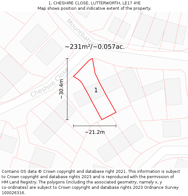 1, CHESHIRE CLOSE, LUTTERWORTH, LE17 4YE: Plot and title map
