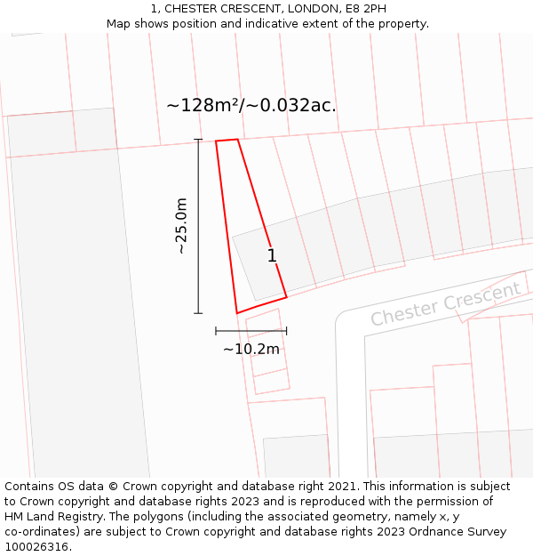 1, CHESTER CRESCENT, LONDON, E8 2PH: Plot and title map