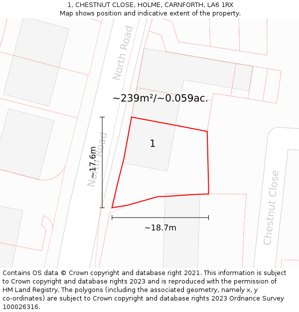 1, CHESTNUT CLOSE, HOLME, CARNFORTH, LA6 1RX: Plot and title map