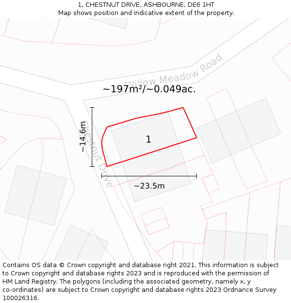 1, CHESTNUT DRIVE, ASHBOURNE, DE6 1HT: Plot and title map