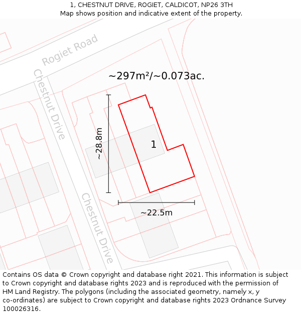 1, CHESTNUT DRIVE, ROGIET, CALDICOT, NP26 3TH: Plot and title map