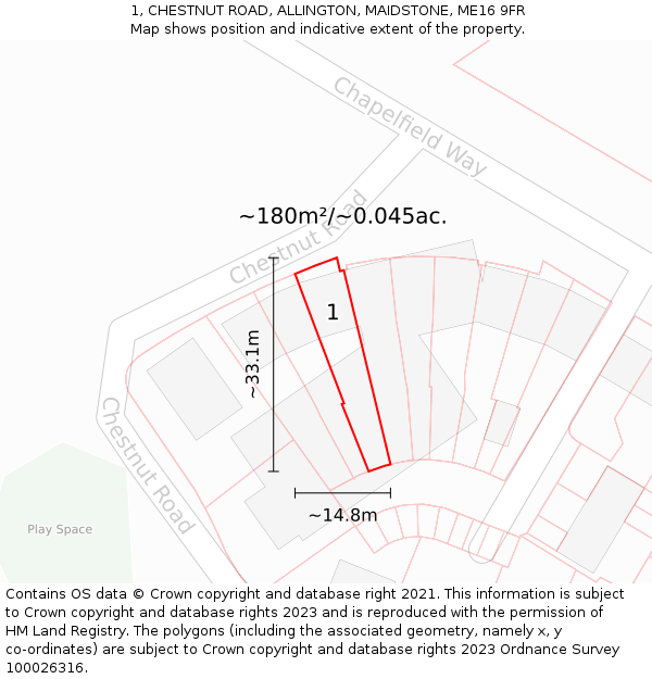 1, CHESTNUT ROAD, ALLINGTON, MAIDSTONE, ME16 9FR: Plot and title map