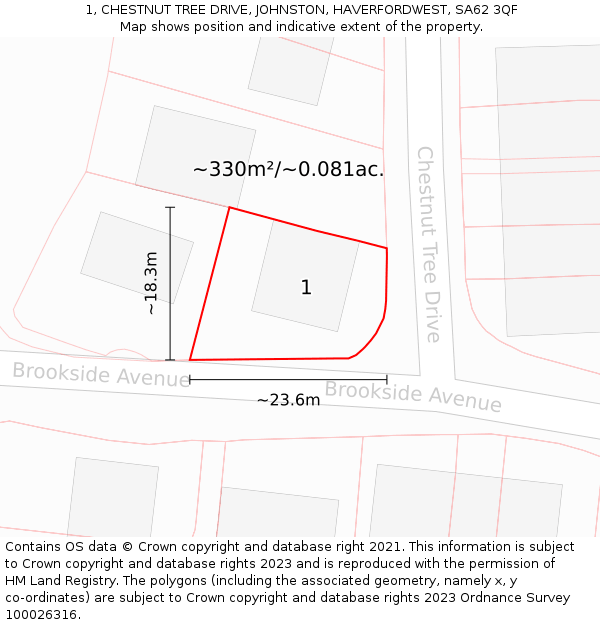 1, CHESTNUT TREE DRIVE, JOHNSTON, HAVERFORDWEST, SA62 3QF: Plot and title map