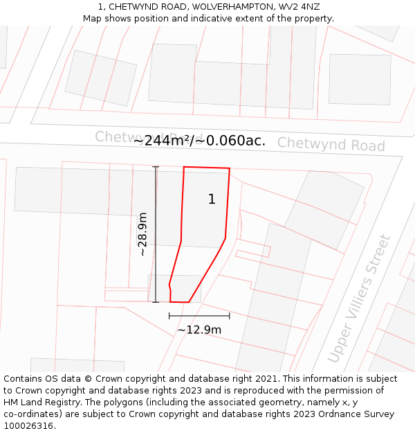 1, CHETWYND ROAD, WOLVERHAMPTON, WV2 4NZ: Plot and title map