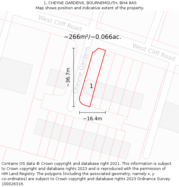 1, CHEYNE GARDENS, BOURNEMOUTH, BH4 8AS: Plot and title map