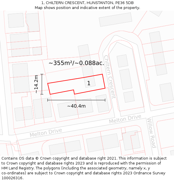 1, CHILTERN CRESCENT, HUNSTANTON, PE36 5DB: Plot and title map