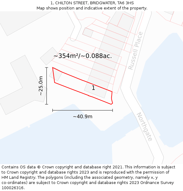 1, CHILTON STREET, BRIDGWATER, TA6 3HS: Plot and title map