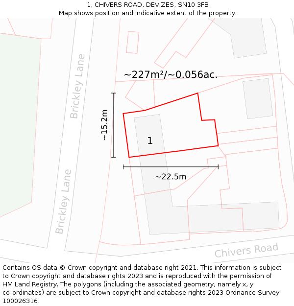 1, CHIVERS ROAD, DEVIZES, SN10 3FB: Plot and title map