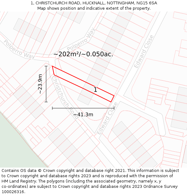 1, CHRISTCHURCH ROAD, HUCKNALL, NOTTINGHAM, NG15 6SA: Plot and title map