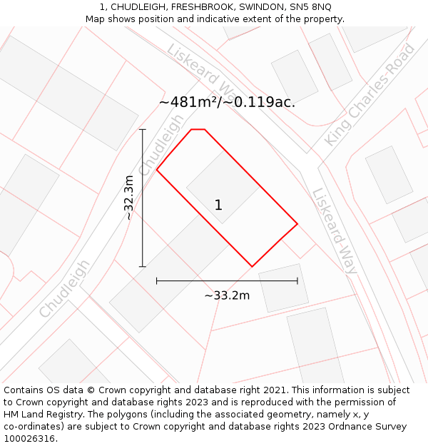 1, CHUDLEIGH, FRESHBROOK, SWINDON, SN5 8NQ: Plot and title map