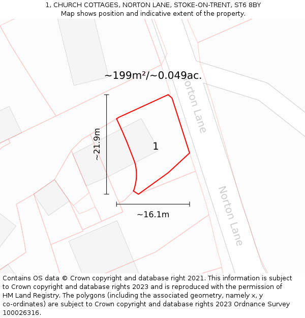 1, CHURCH COTTAGES, NORTON LANE, STOKE-ON-TRENT, ST6 8BY: Plot and title map