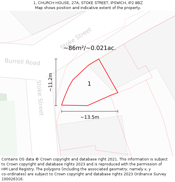 1, CHURCH HOUSE, 27A, STOKE STREET, IPSWICH, IP2 8BZ: Plot and title map