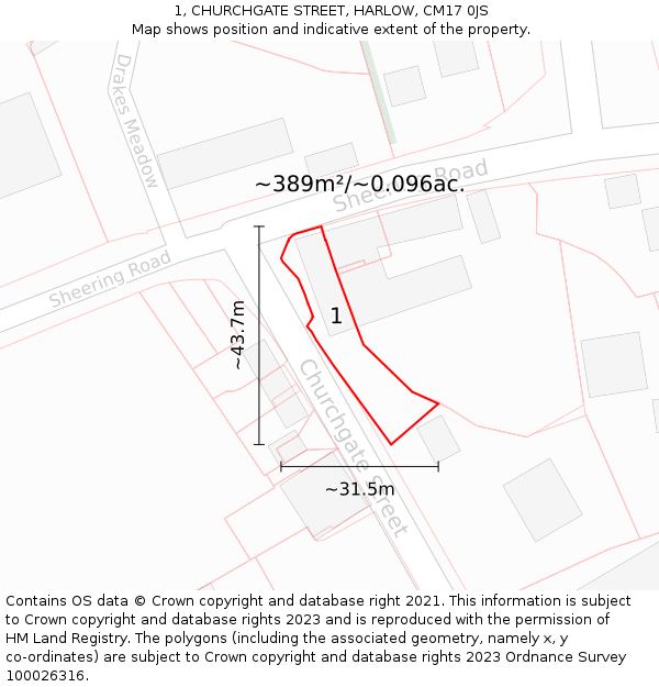 1, CHURCHGATE STREET, HARLOW, CM17 0JS: Plot and title map