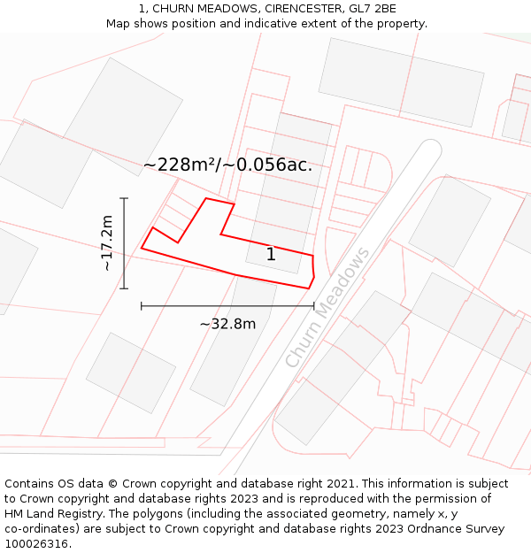 1, CHURN MEADOWS, CIRENCESTER, GL7 2BE: Plot and title map