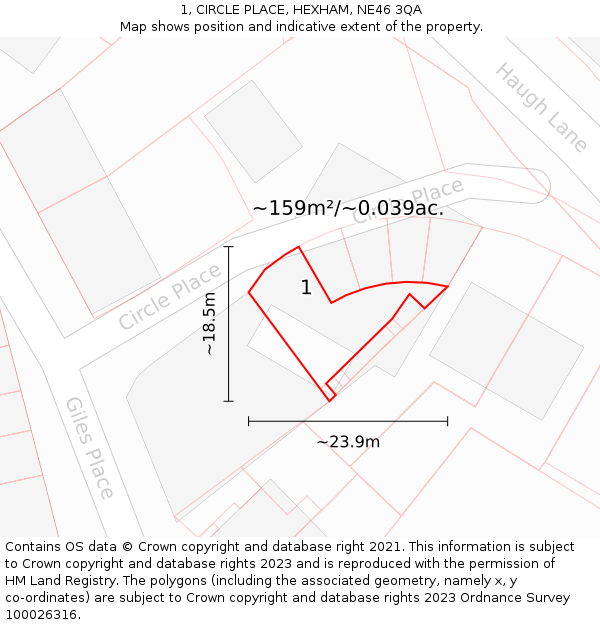 1, CIRCLE PLACE, HEXHAM, NE46 3QA: Plot and title map