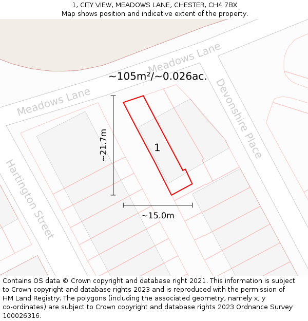 1, CITY VIEW, MEADOWS LANE, CHESTER, CH4 7BX: Plot and title map