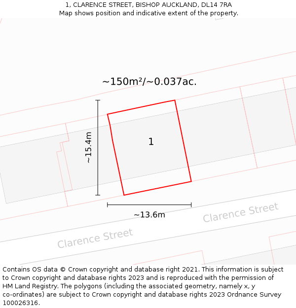 1, CLARENCE STREET, BISHOP AUCKLAND, DL14 7RA: Plot and title map