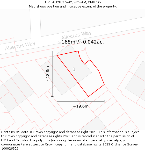 1, CLAUDIUS WAY, WITHAM, CM8 1PY: Plot and title map