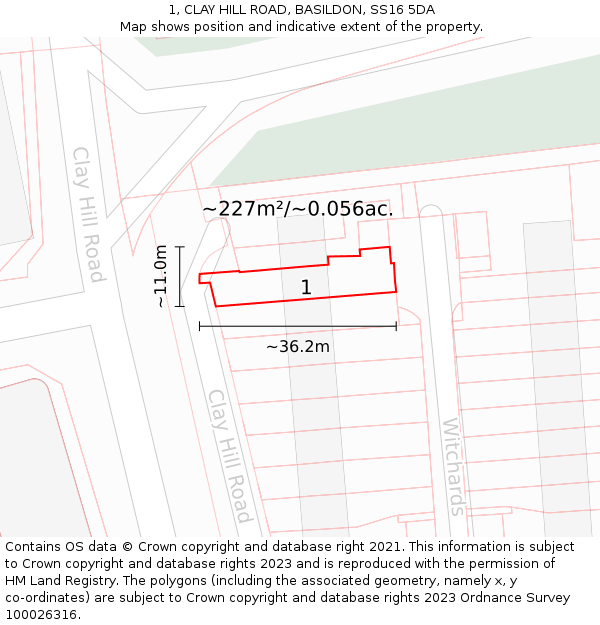 1, CLAY HILL ROAD, BASILDON, SS16 5DA: Plot and title map
