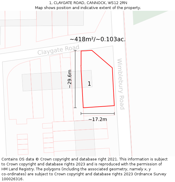 1, CLAYGATE ROAD, CANNOCK, WS12 2RN: Plot and title map