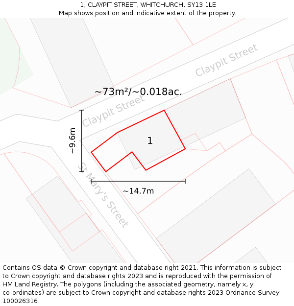 1, CLAYPIT STREET, WHITCHURCH, SY13 1LE: Plot and title map