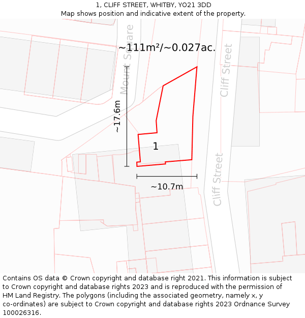1, CLIFF STREET, WHITBY, YO21 3DD: Plot and title map